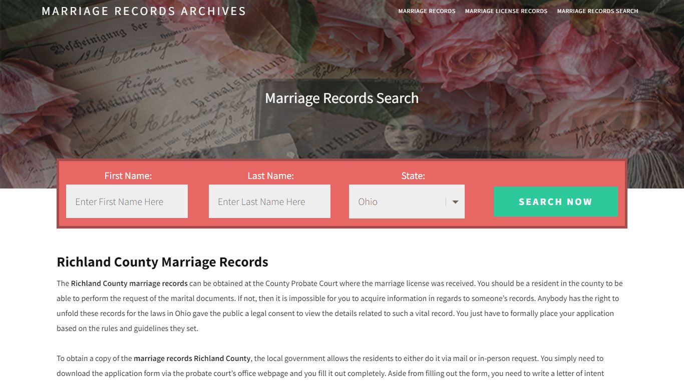 Richland County Marriage Records | Enter Name and Search