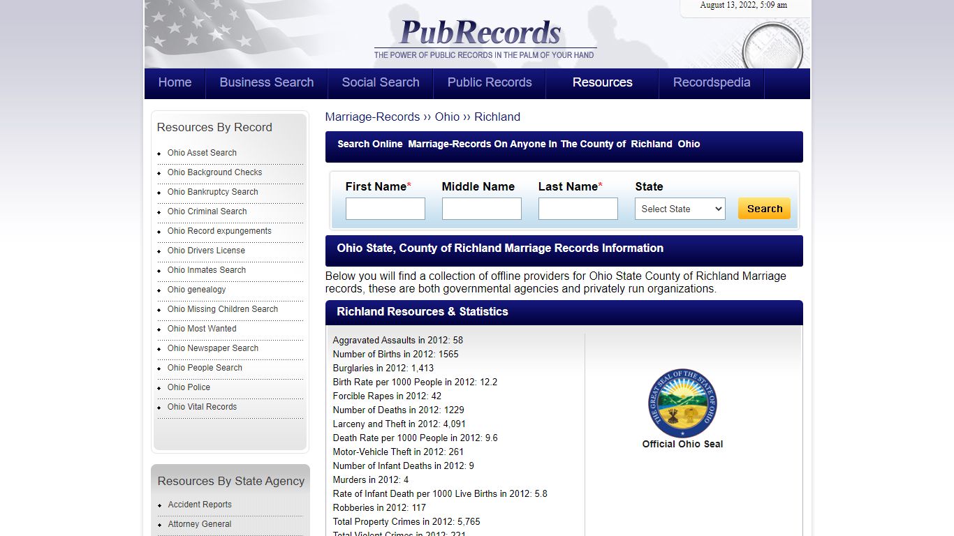 Richland County, Ohio Marriage Records - Pubrecords.com