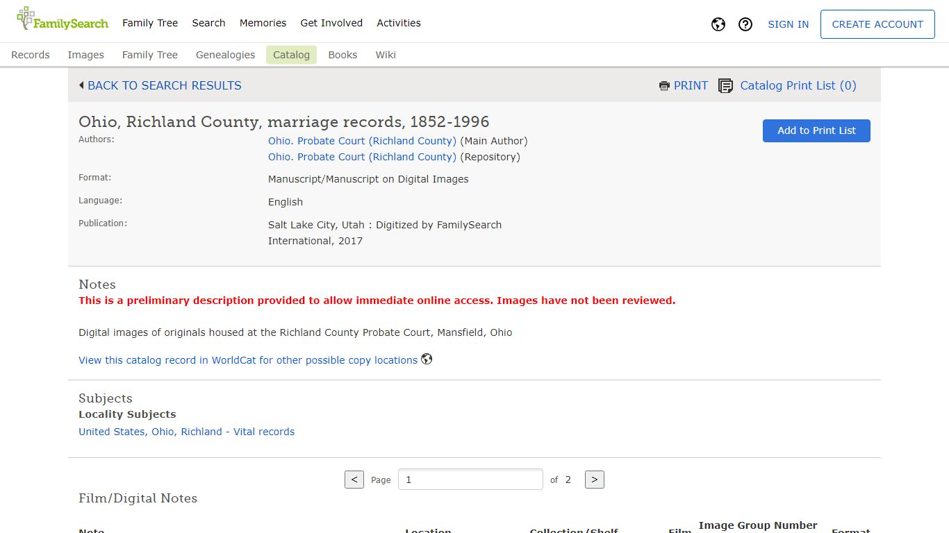 Ohio, Richland County, marriage records ... - FamilySearch