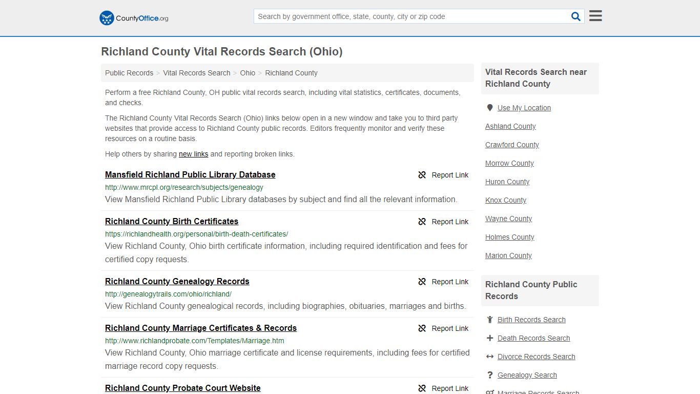 Vital Records Search - Richland County, OH (Birth, Death ...